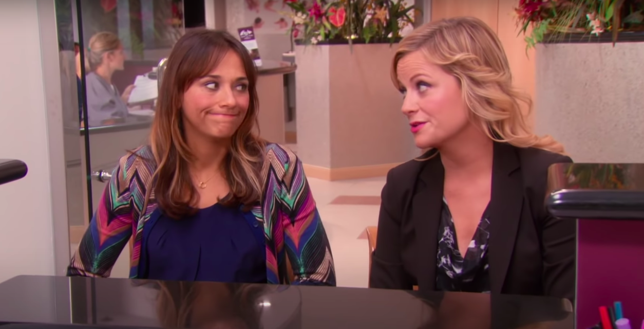 Leslie and Anne looking at each other