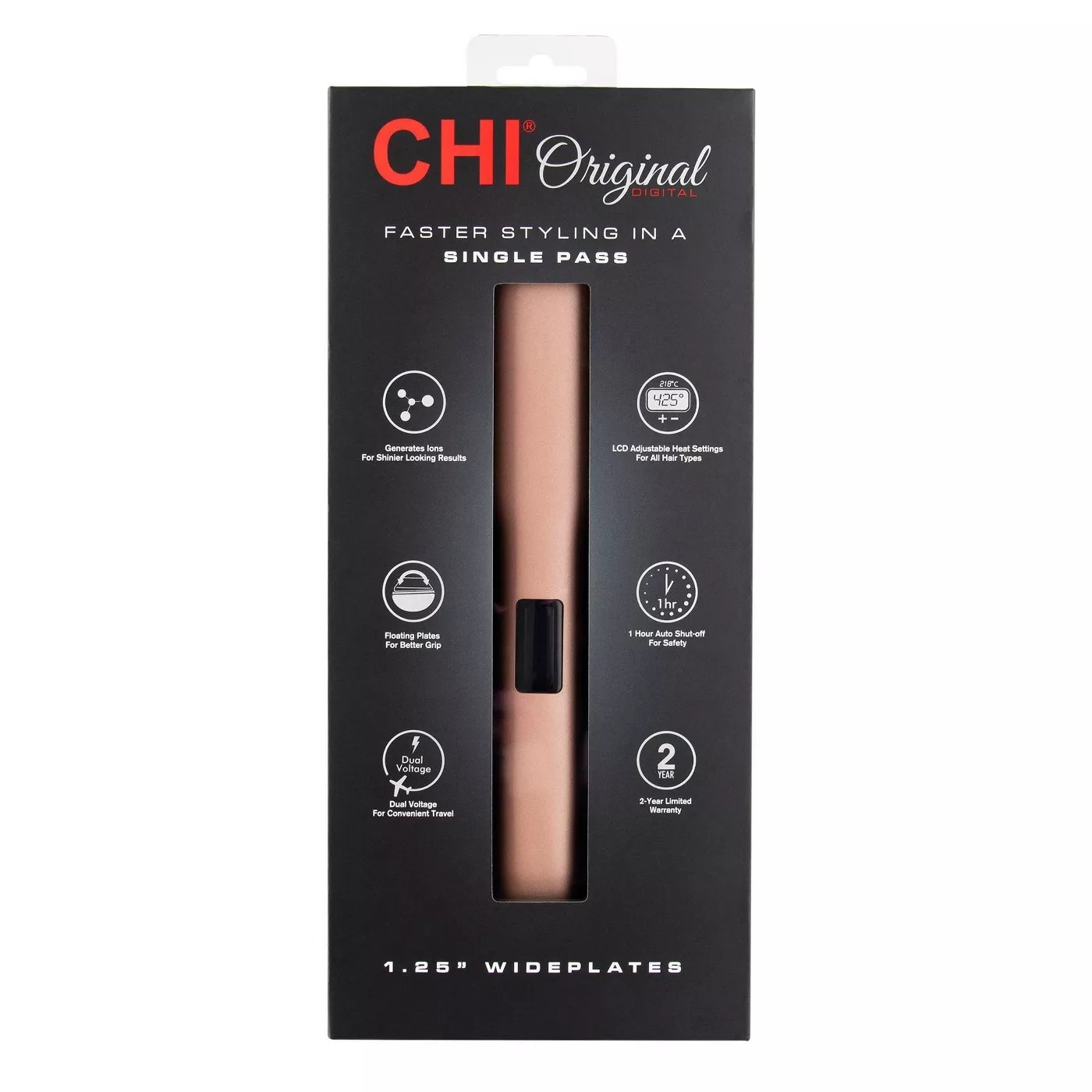 The Chi Original with 1.25-inch widveplates that style hair faster in a single pass