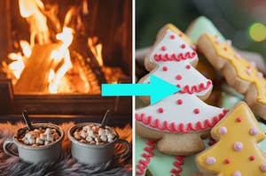 cocoa by the fireplace, sugar cookies