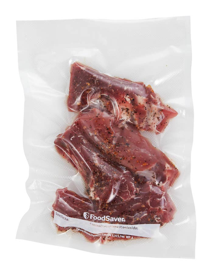 FoodSaver clear bag with meat sealed inside