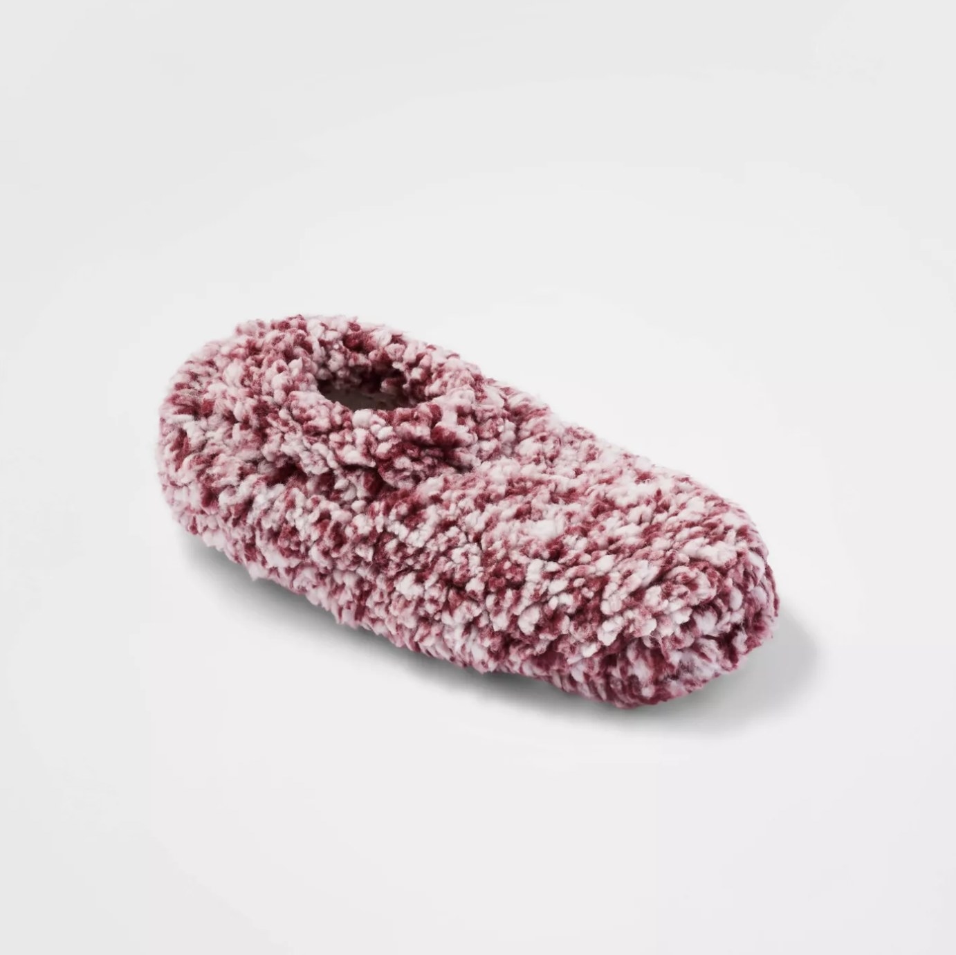 The maroon and white slipper