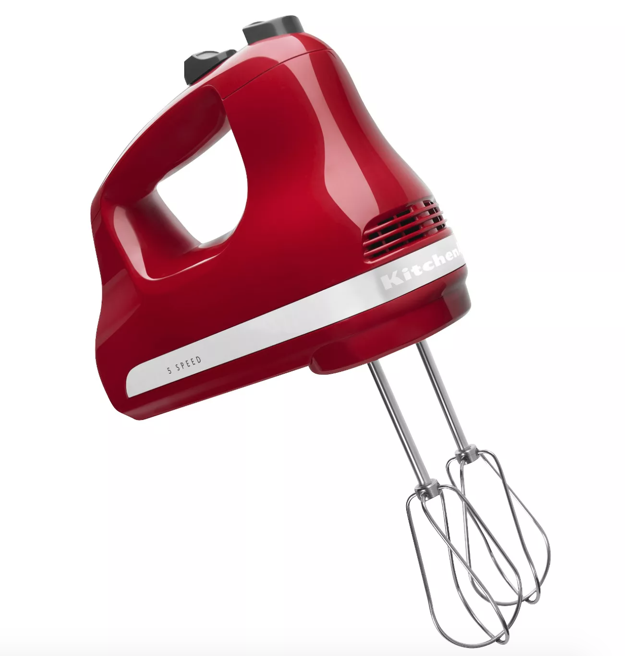 a red kitchenaid hand mixer