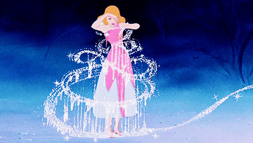 Cinderella transforming into her gown