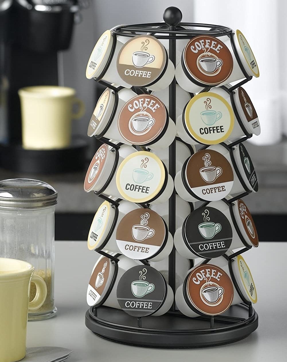 the black carousel holding various k-cups