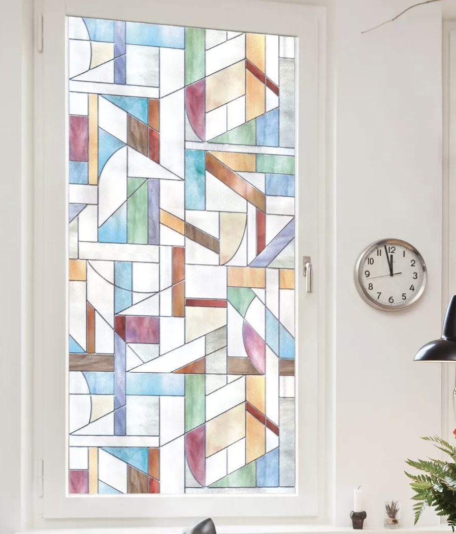 The stained glass film on a window in a living space