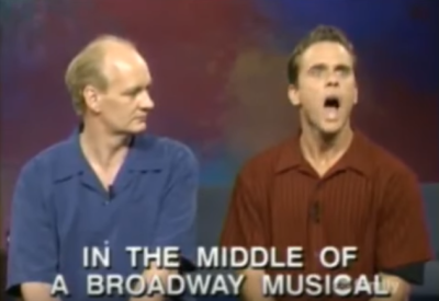 Colin and Chip with text reading, &quot;In the middle of a Broadway Musical&quot;