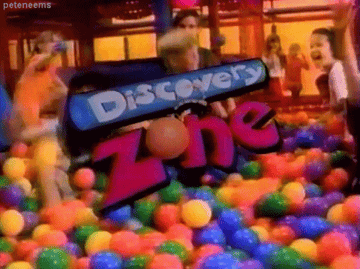 GIF of kids jumping in a ball in from the commercial for Discovery Zone.