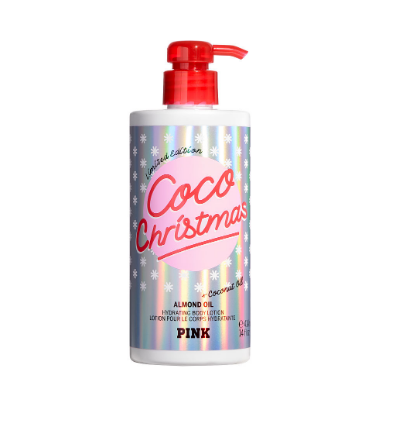 A sparkly lotion bottle of Coco Christmas Hydrating Body Lotion.