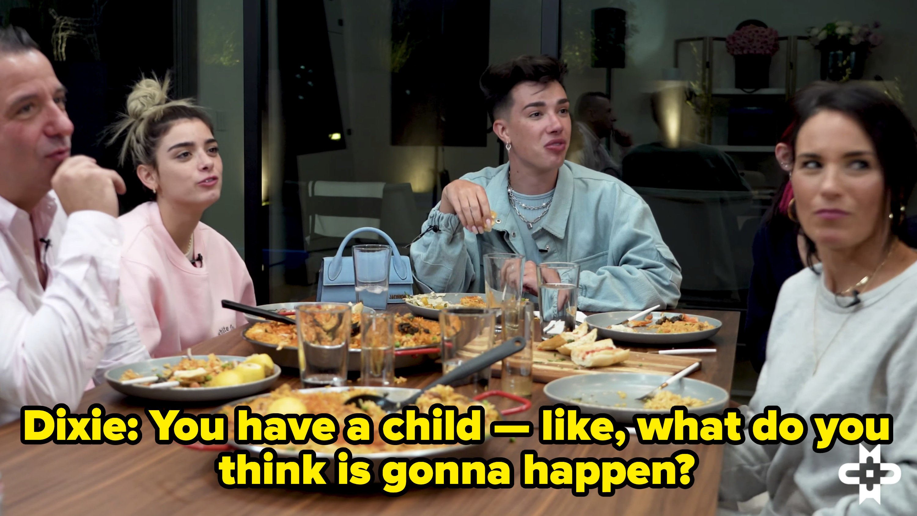 The D&#x27;Amelios and James Charles at the dinner table