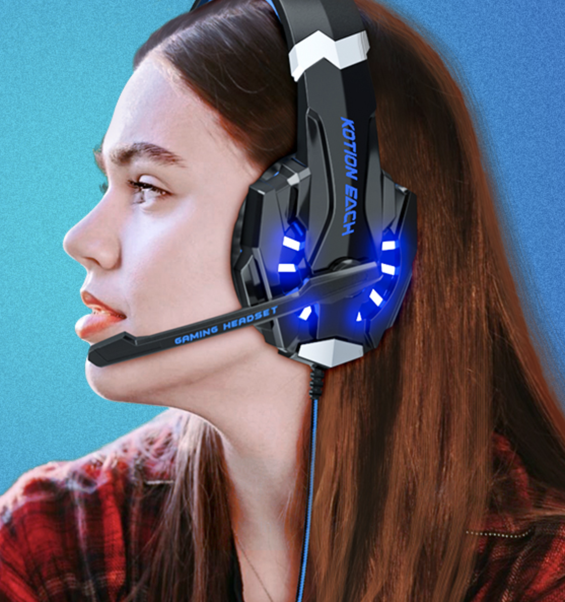 woman looking to the side with headset on