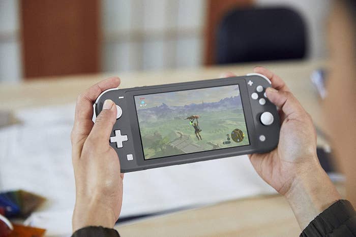 person playing Nintendo Switch Lite