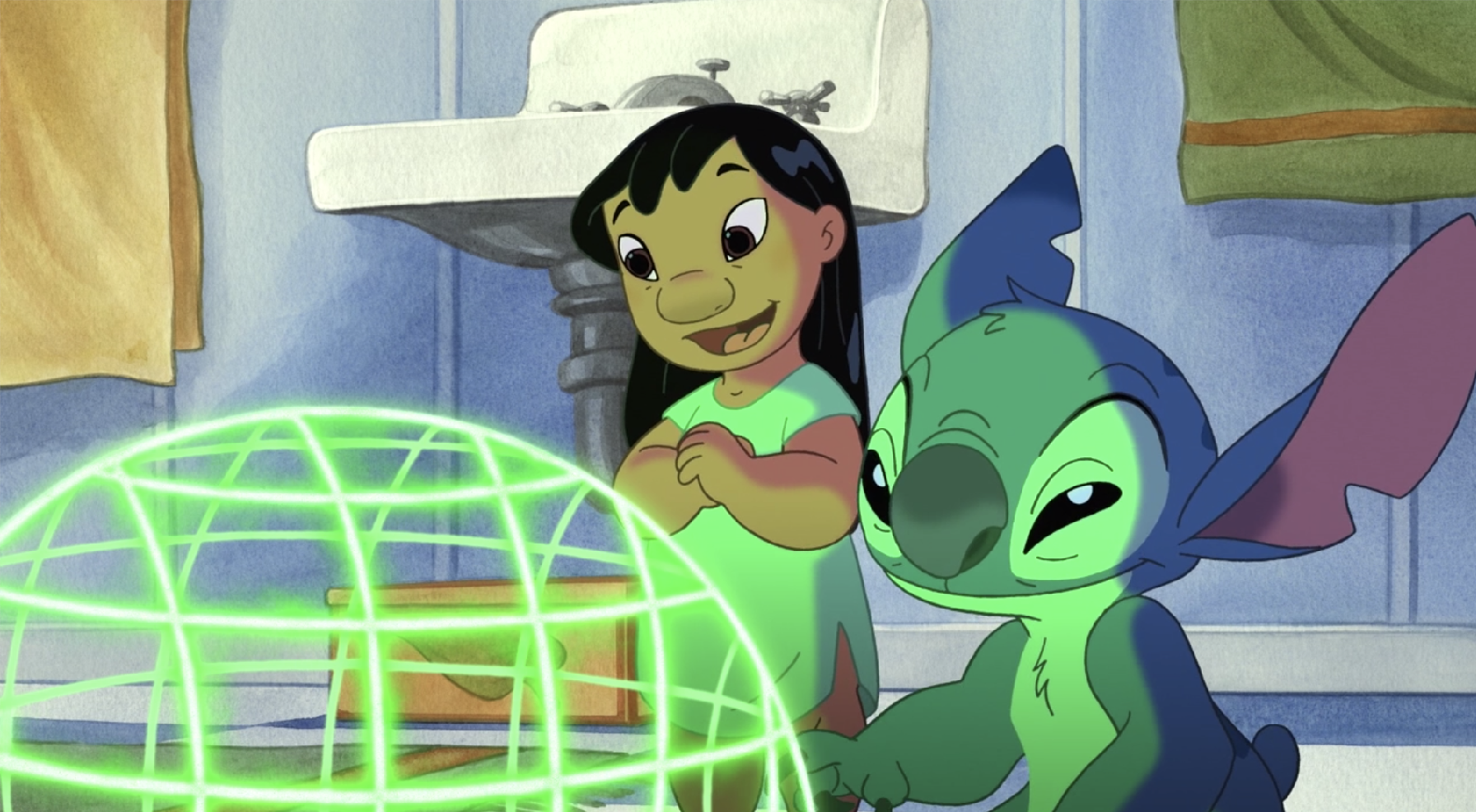 Lilo and Stitch using a space machine