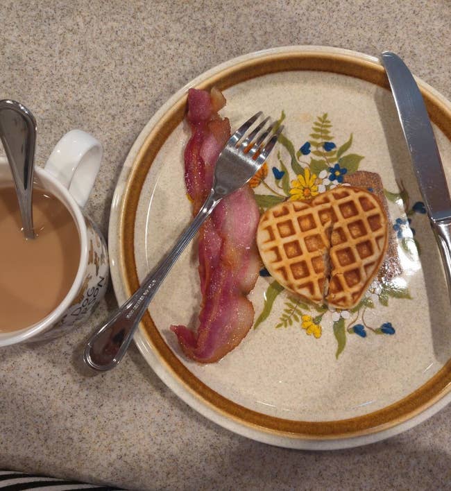 a heart-shaped waffle cut in half 