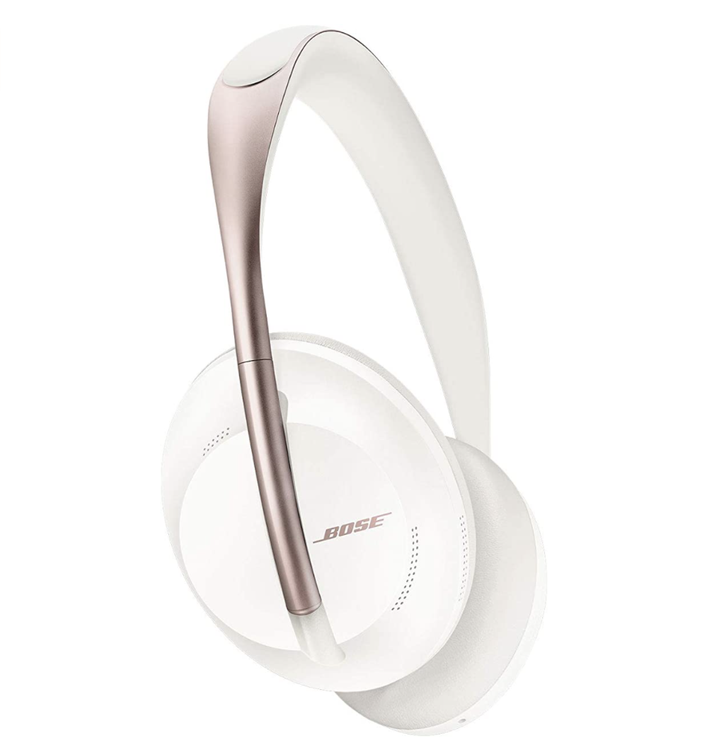 Bose headphones in white with a rose gold accent