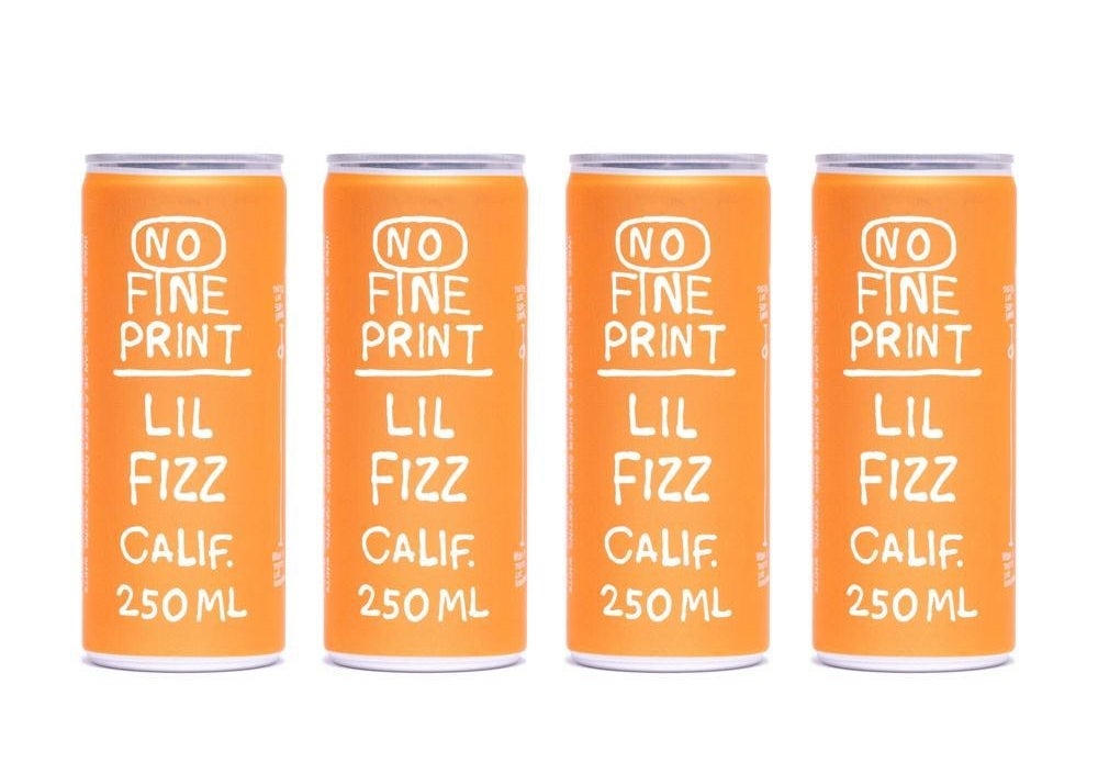 Four orange cans of wine photographed side by side