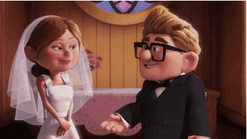 Carl and Ellie on their wedding day in Up