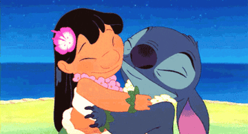 Lilo and Stitch hugging in Lilo and Stitch