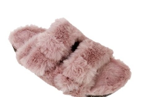A pink fuzzy slipper