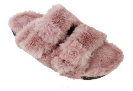 A pink fuzzy slipper