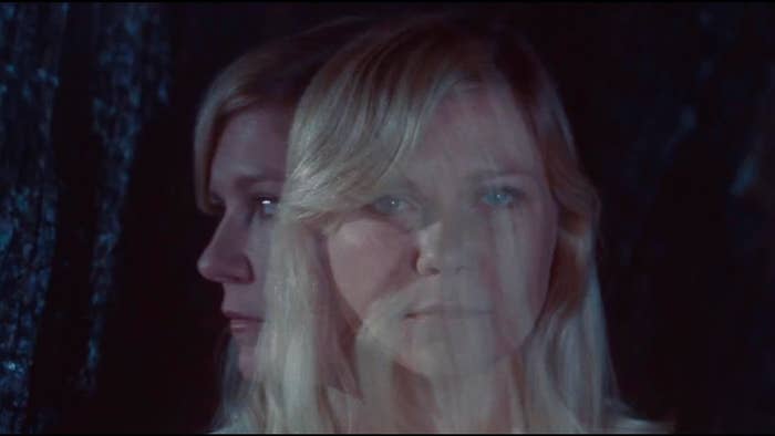An artsy image of Dunst's face looking fractured