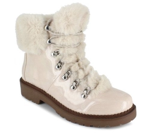Cream colored faux fur boots
