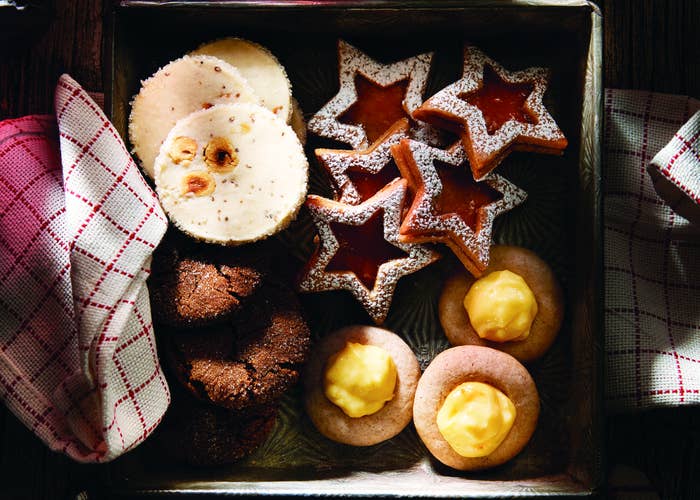 A box full of holiday cookies