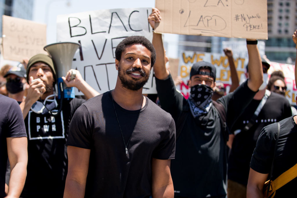 Michael B. Jordan participates in the Hollywood talent agencies march to support Black Lives Matter protests