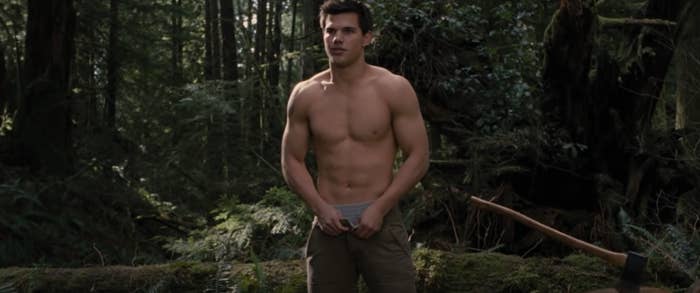 Taylor Lautner shirtless and taking his pants off in Twilight