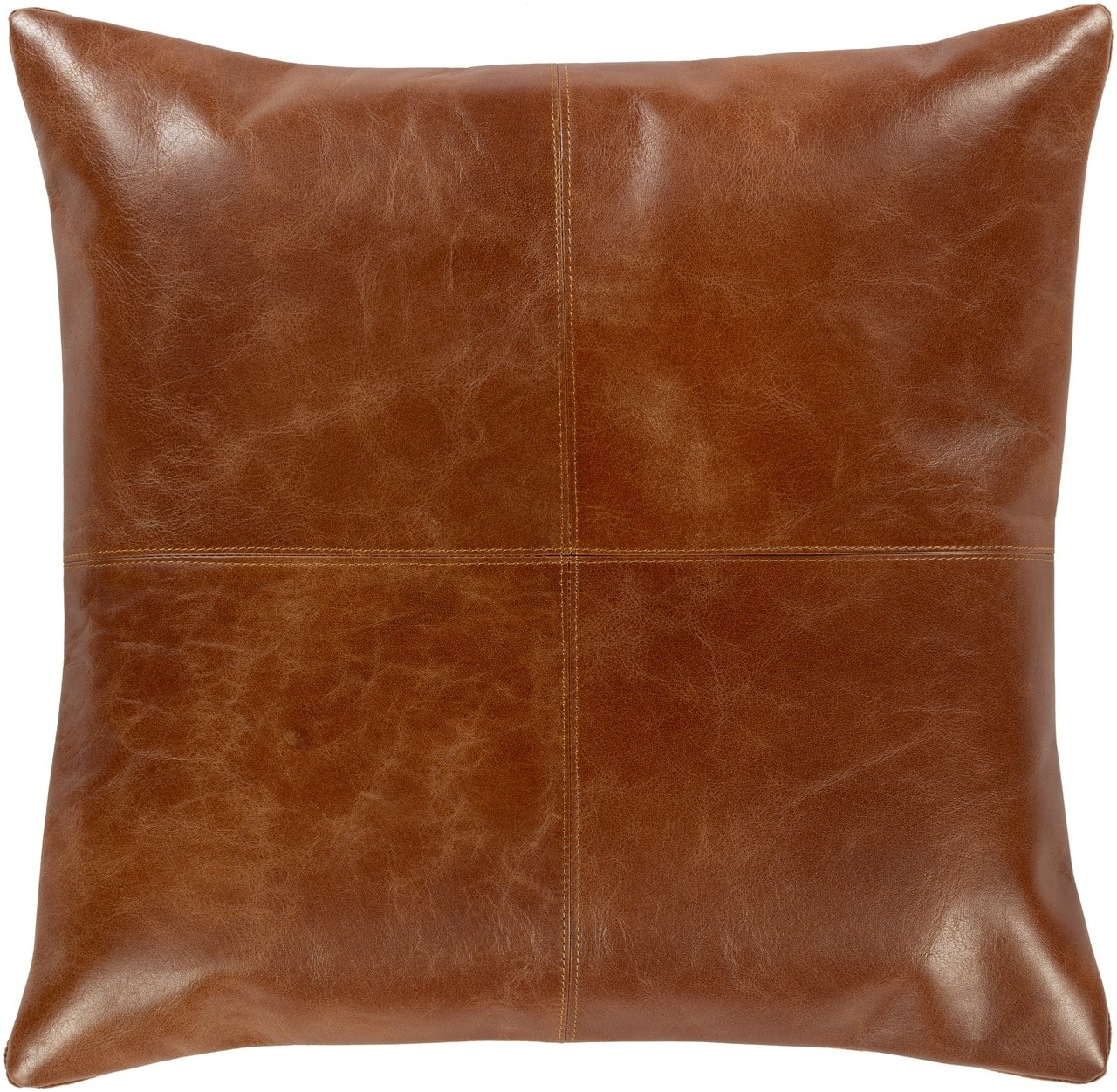 Pillow with leather cover on white background