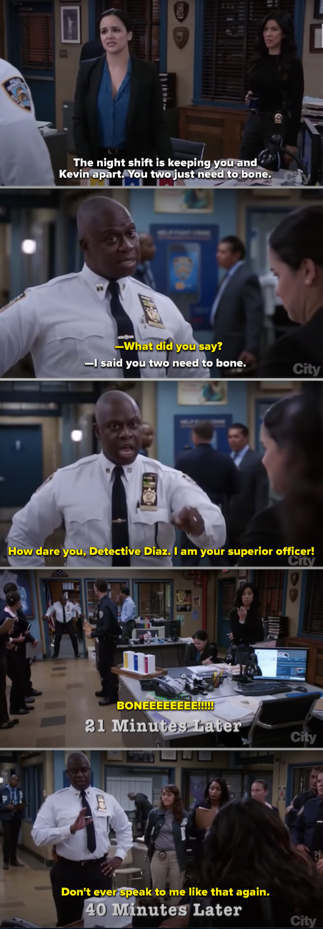 Captain Holt yelling in the police precinct