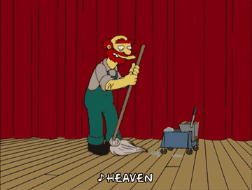 Groundskeeper Willie dancing with a mop 