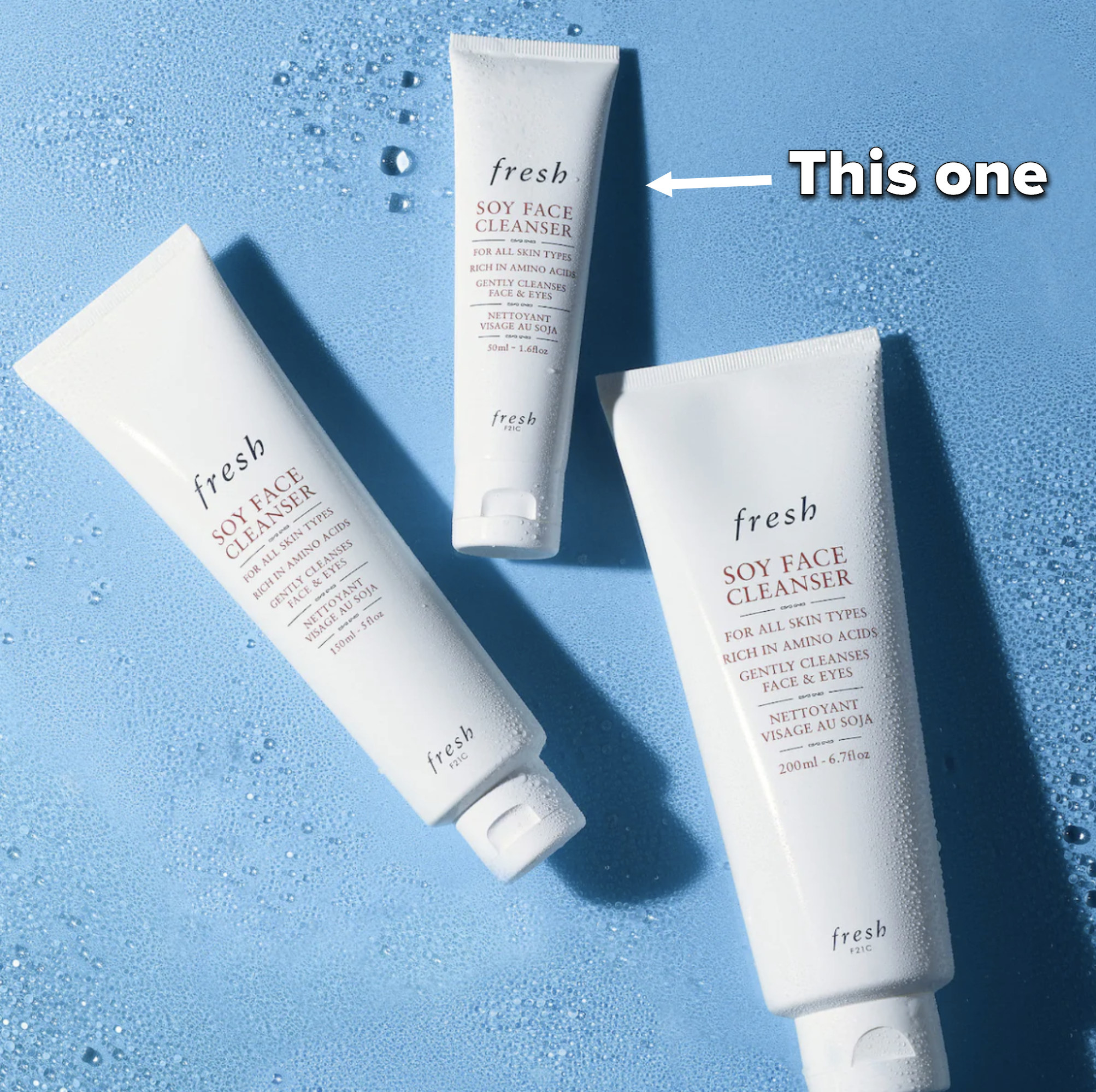 three sizes of the cleanser