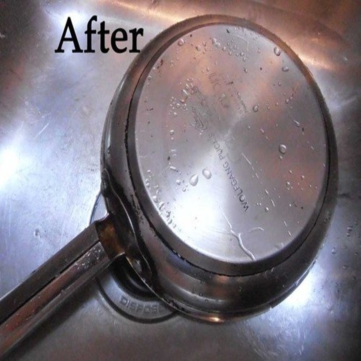 And after shot of clean stainless steel pan
