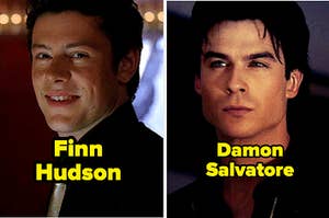 Corey Monteith as Finn Hudson in the show "Glee" and Ian Somerhalder as Damon Salvatore in the show "The Vampire Diaries."