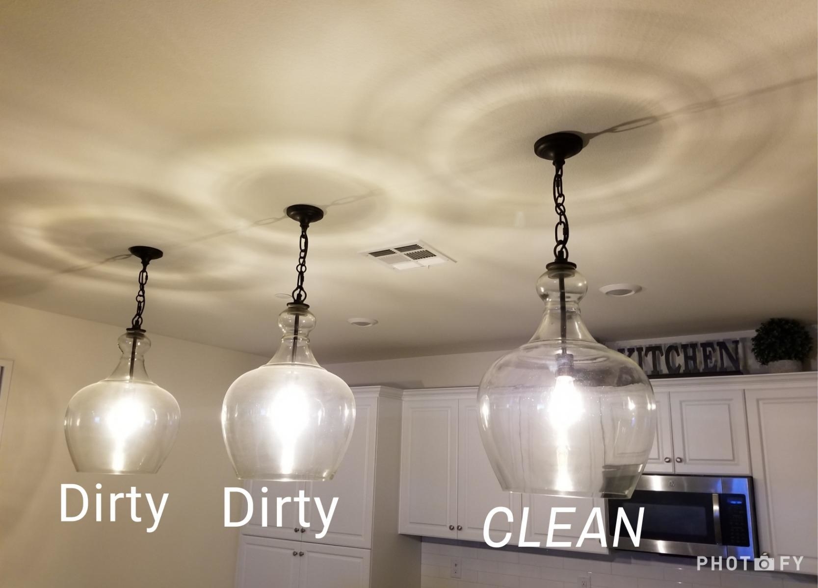 Reviewer image showing two dirty ceiling lights and one clean one