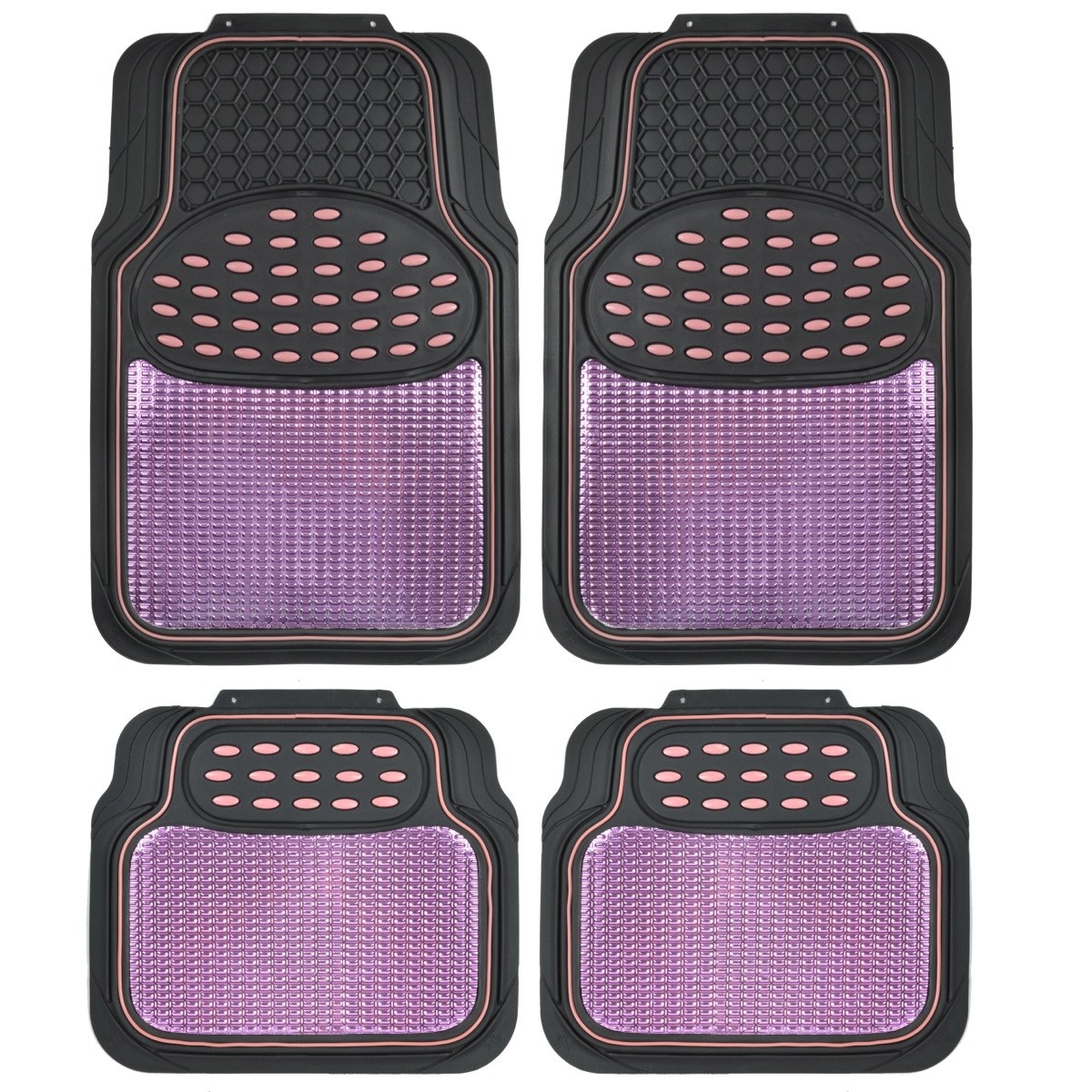 four pink car mats to place on the bottom of your car