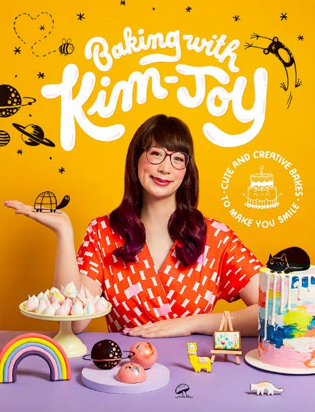 Book cover with author in front of several of her cute desserts 