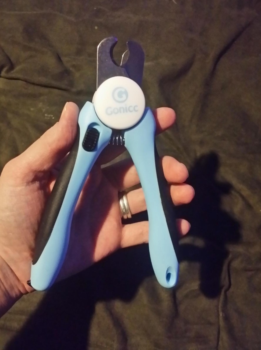 The pet nail trimmers in blue and white