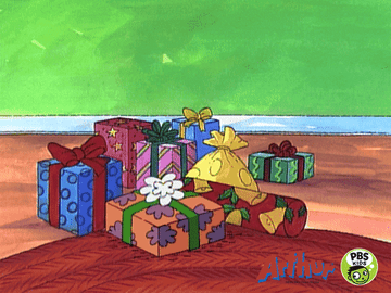 gif of Arthur from the TV show &quot;Arthur&quot; jumping out of a wrapped present