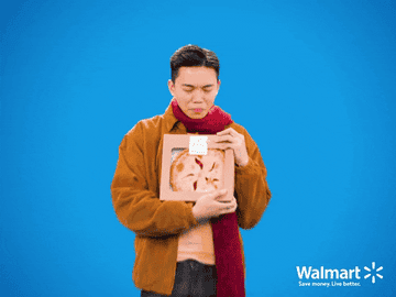 Model lovingly holding a Walmart apple pie 