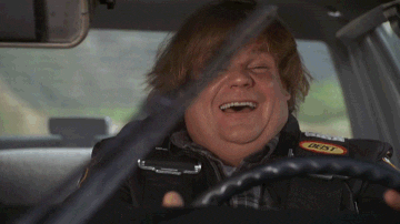 Chris Farley laughing while driving then saying &quot;I&#x27;m stoned.&quot;