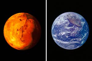 Mars and Earth, seen from space