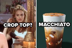 crop top label over cher from clueless and a macchiato