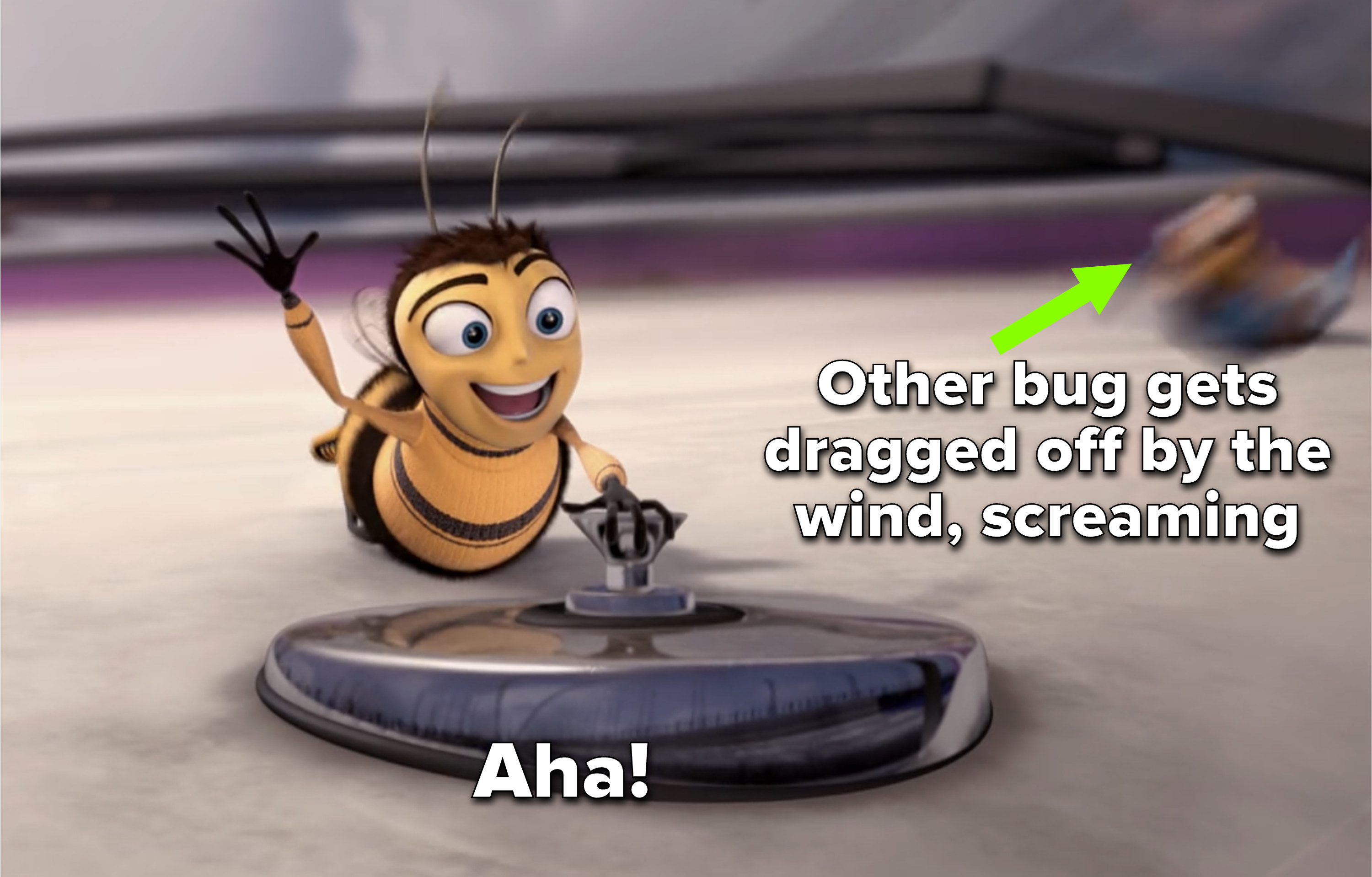 Barry yells &quot;aha!&quot; as another bug gets dragged off the car, screaming