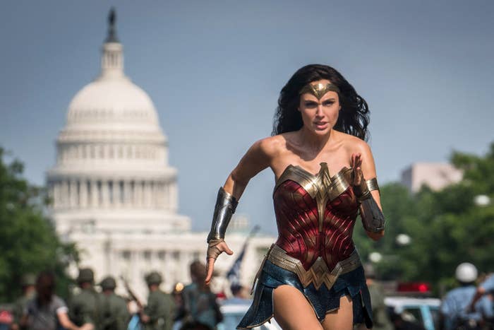 Gal Gadot as Wonder Woman running in Washington, DC