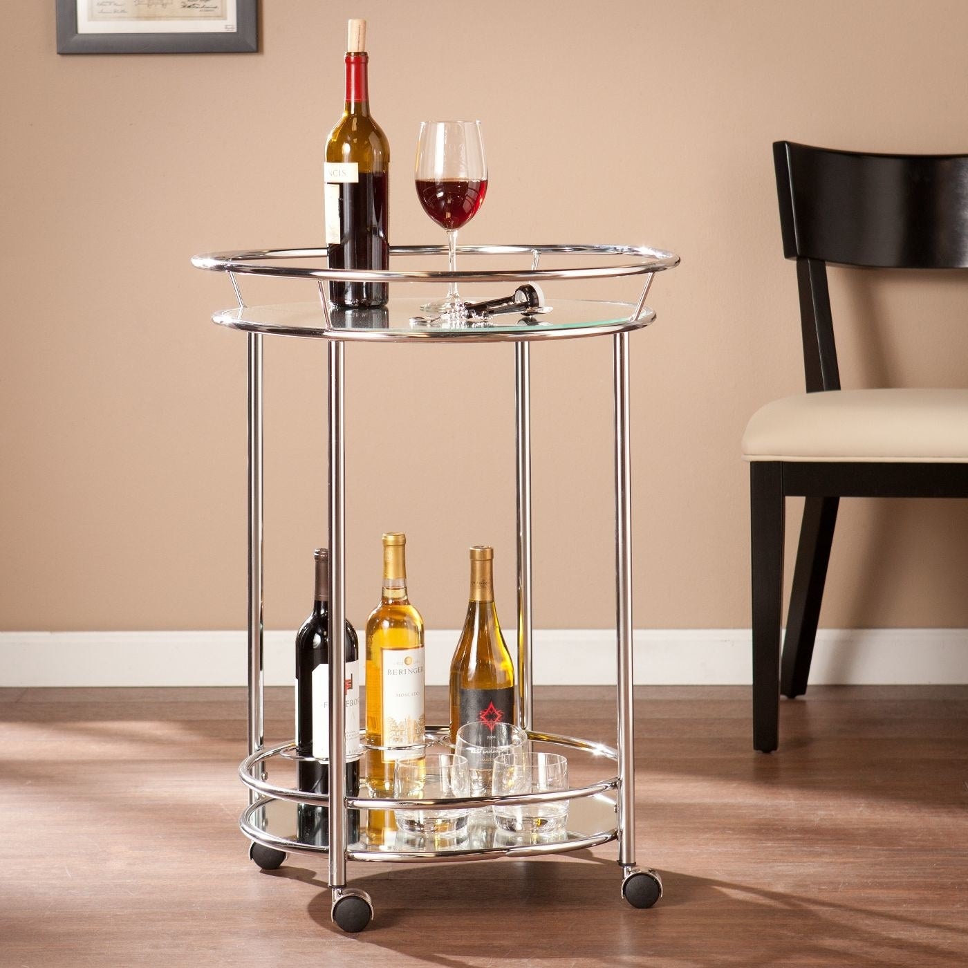 A two-tier bar cart
