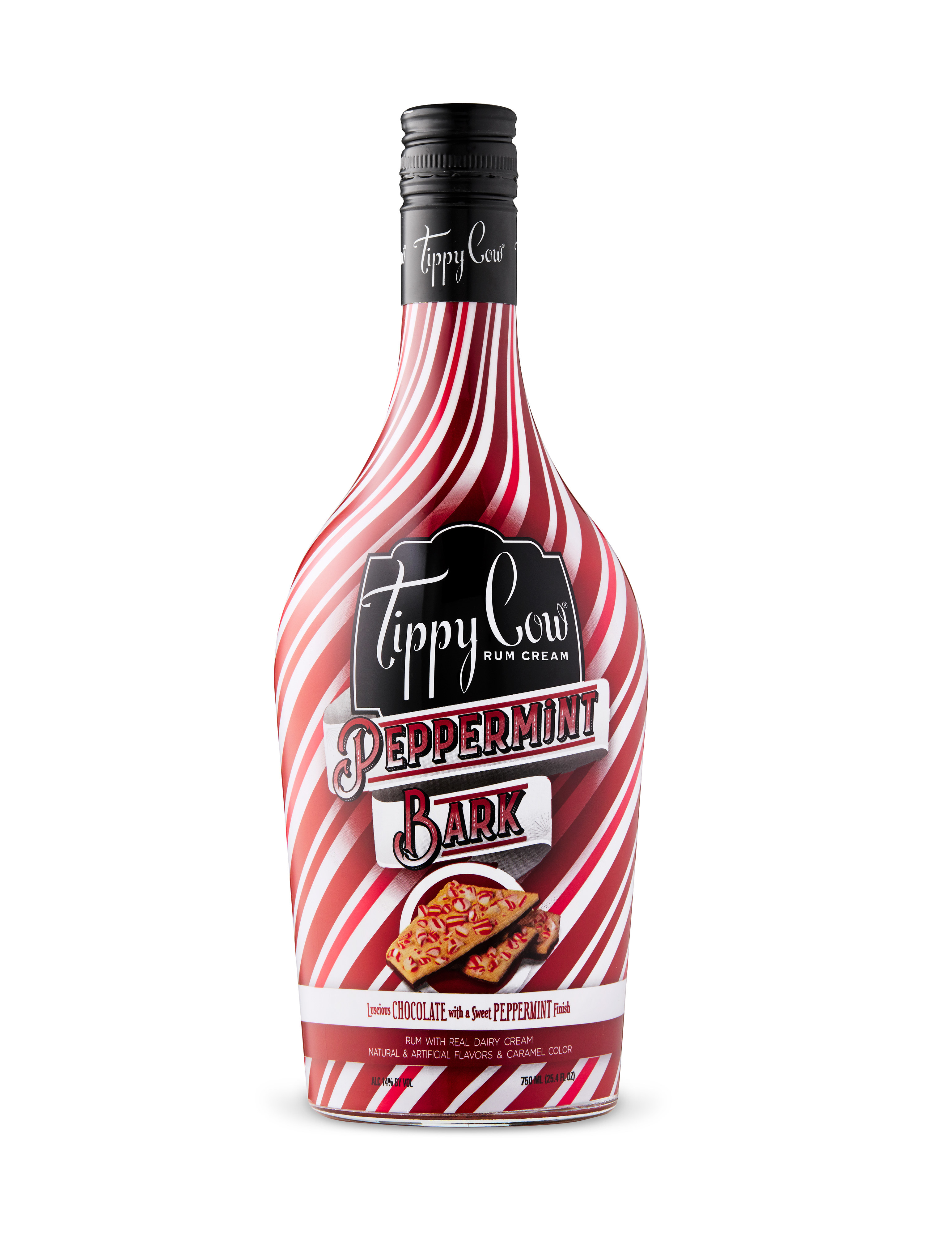 A bottle of the peppermint liqueur on a plain background 