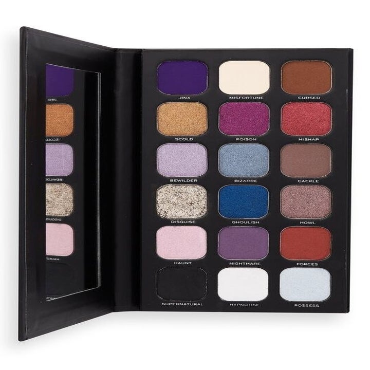 the inside of the palette showing each eyeshadow color