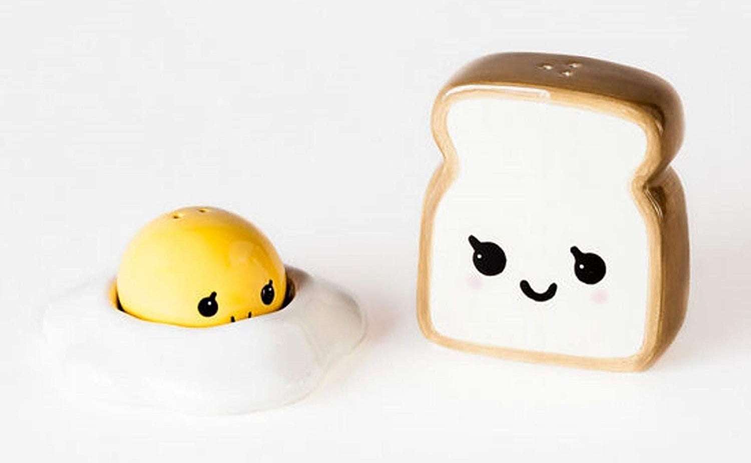The toast and egg shakers which have eyes and a mouth. The egg is two parts: a yolk which attaches the egg white via a magnet