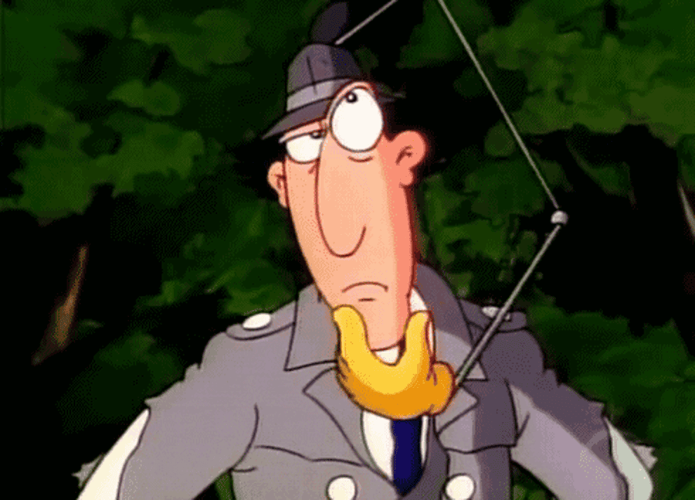 Gif of inspector gadget using a gadget from his hat to scratch his chin while pondering